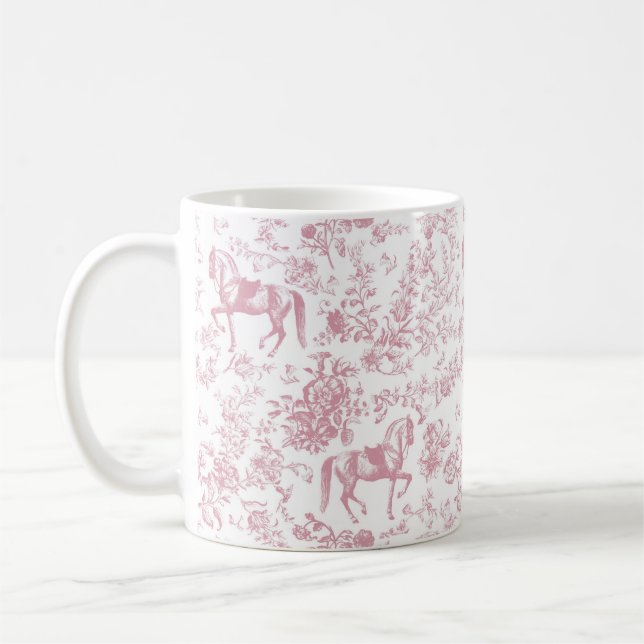 Mug Toile Florale Équestre Rose Élégante (Gauche)