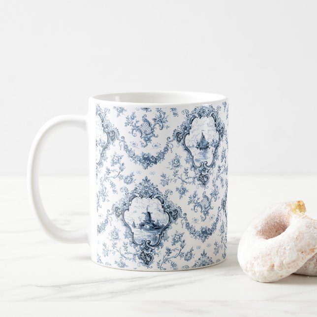 Mug Toile florale gravée avec moulin à vent et bateaux (Avec donut)