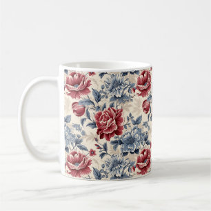 Mug Toile française & Toile de Jouy roses bleues et ro