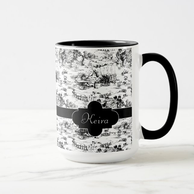 Mug Toile vintage de pays noir et blanc (Droite)