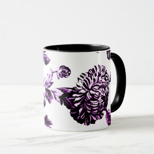 Mug Toile Vintage florale noire blanche violette