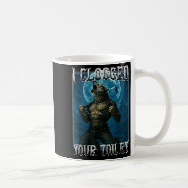 Mug Toilette bouchée drôle mème alpha loup stupide (Droite)