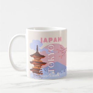 Mug Tokyo Japan Travel Art, Retro Travel Art, Rose