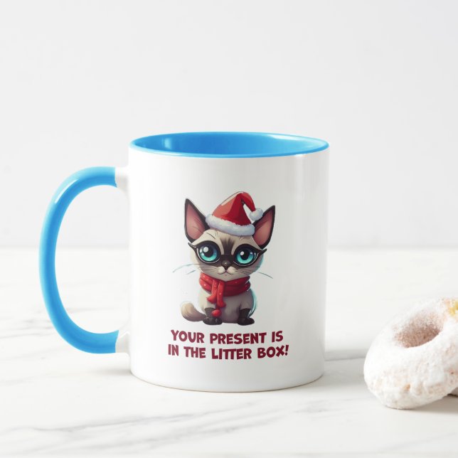 Mug Ton Présent Est Dans La Boîte À Litter Chat De Noë (Avec donut)