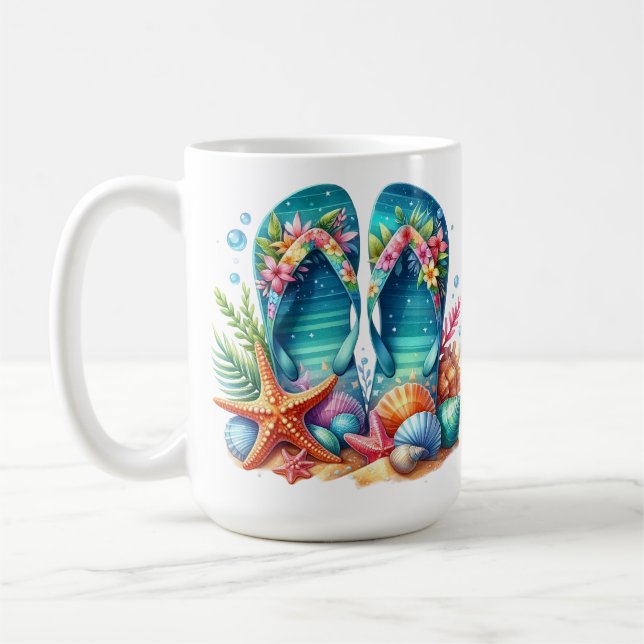 MUG TONGUES DE PLAGE D'ÉTÉ AUX COQUILLAGES DE COULEURS (Gauche)