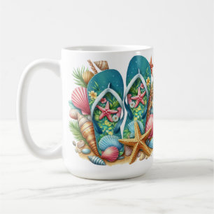MUG TONGUES D'ÉTÉ VIVES ET COLORÉES AVEC COQUILLAGES