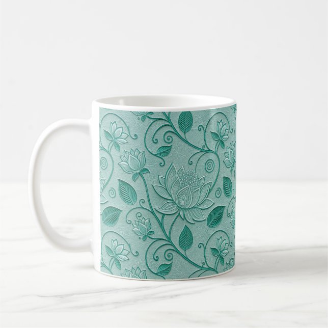 Mug Tons de vert pastel motif lotus en relief (Gauche)