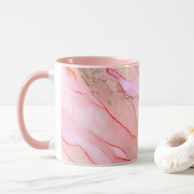 Mug Tons roses dans les nuages d'encre avec or (Avec donut)