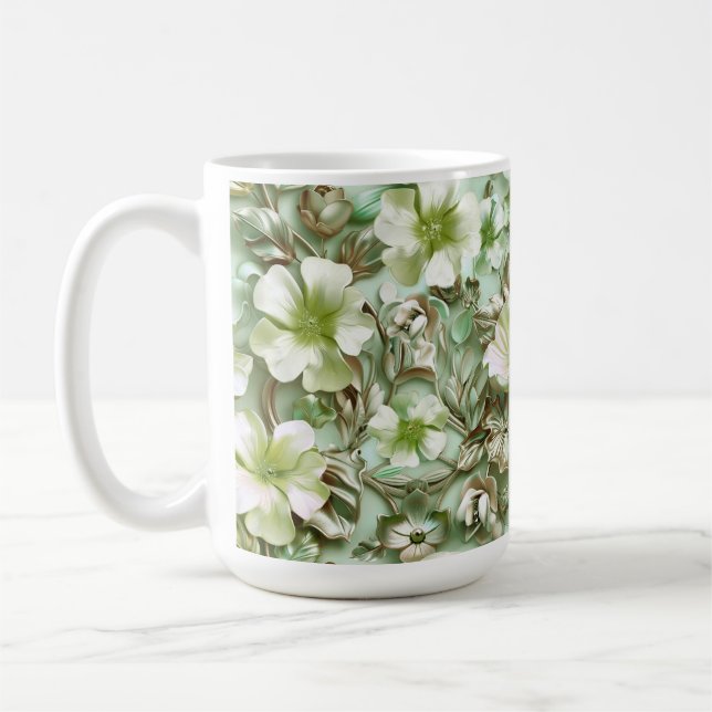 Mug Tons verts, motifs floraux (Gauche)