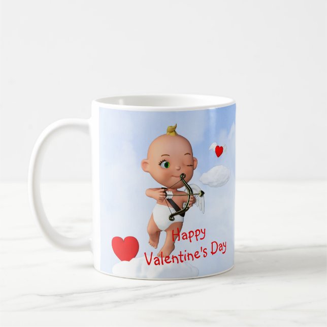 Mug Toon Baby Cupid Flying with a Bow and Flrow (Gauche)