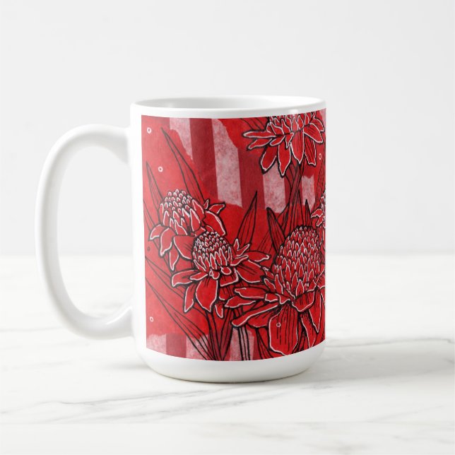 Mug Torch Ginger Lily, Fleurs rouges Tropical Floral A (Gauche)