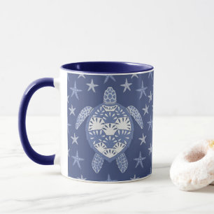 Mug Tortue bleue et Motif d'étoiles de mer