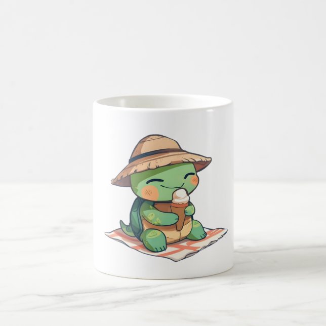 Mug Tortue Chibi Kawaii dans un Chapeau de Paille Mang (Centre)