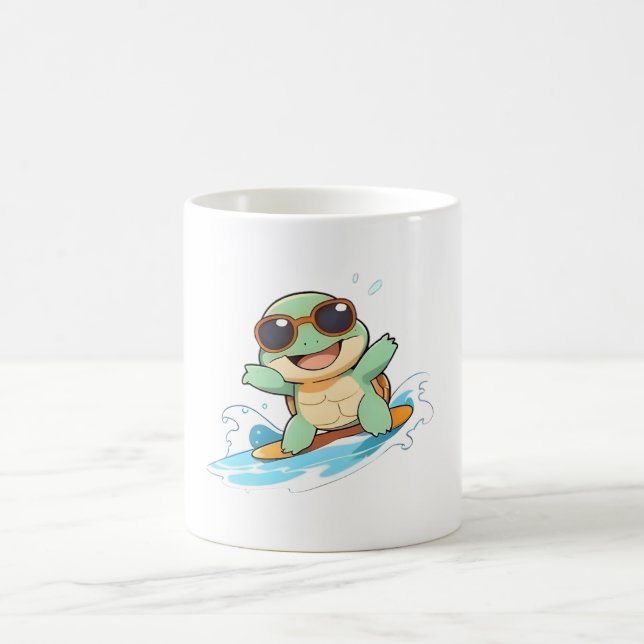 Mug Tortue Chibi Mignonne Design de Plage d'Été de Sur (Centre)