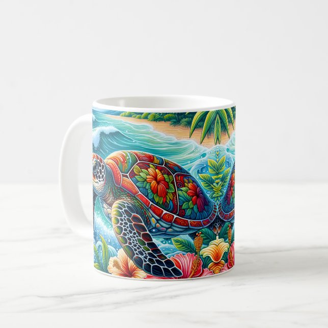 Mug Tortue de mer à l'Hibiscus tropical (Devant gauche)