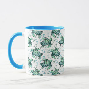Mug tortue de mer aquarelle verte motif bleu animal