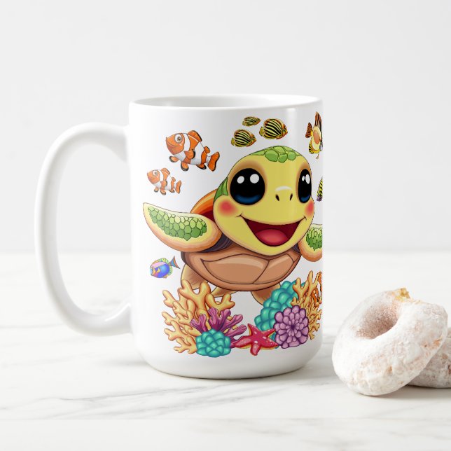 Mug Tortue de mer Bébé heureux et mignonne personnage (Avec donut)