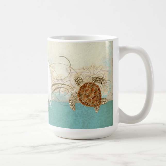 Mug Tortue de mer Côte Océan Plage Aquarelle moderne (Droite)
