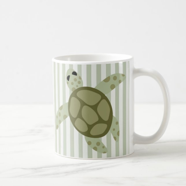 Mug Tortue de mer mignonne sur la rayure verte (Droite)