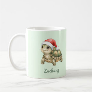 Mug Tortue de Noël à chapeau de Père Noël aquarelle pe