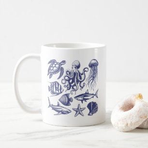 Mug Tortue de plage d'été Poisson Requin Octopus Coqui