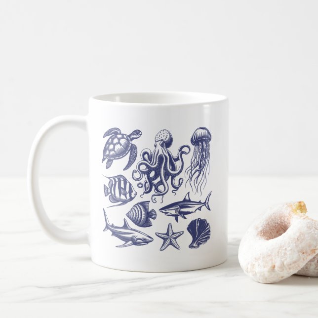 Mug Tortue de plage d'été Poisson Requin Octopus Coqui (Avec donut)