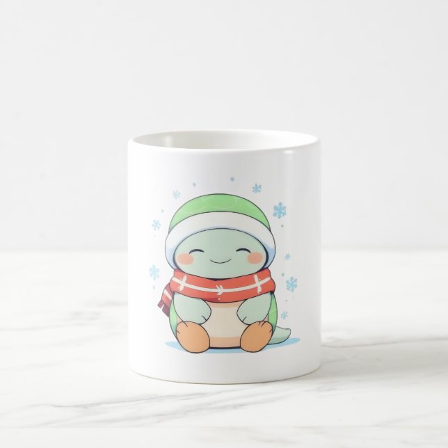 Mug Tortue d'hiver Cozy avec Dessin Kawaii Écharpe (Centre)