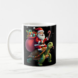 Mug Tortue Drôle Noël Santa à Cheval sur une Tortue de
