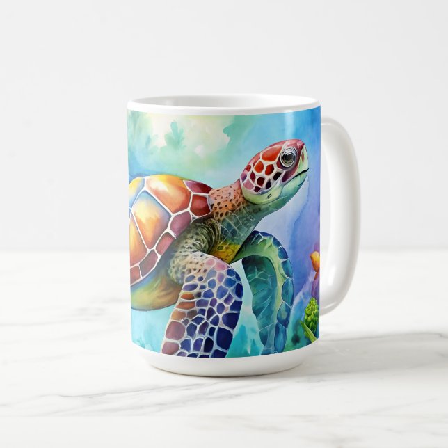 Mug Tortue marine peinte (Devant droit)
