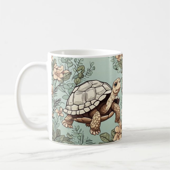 Mug Tortue mignonne sur floral (Gauche)