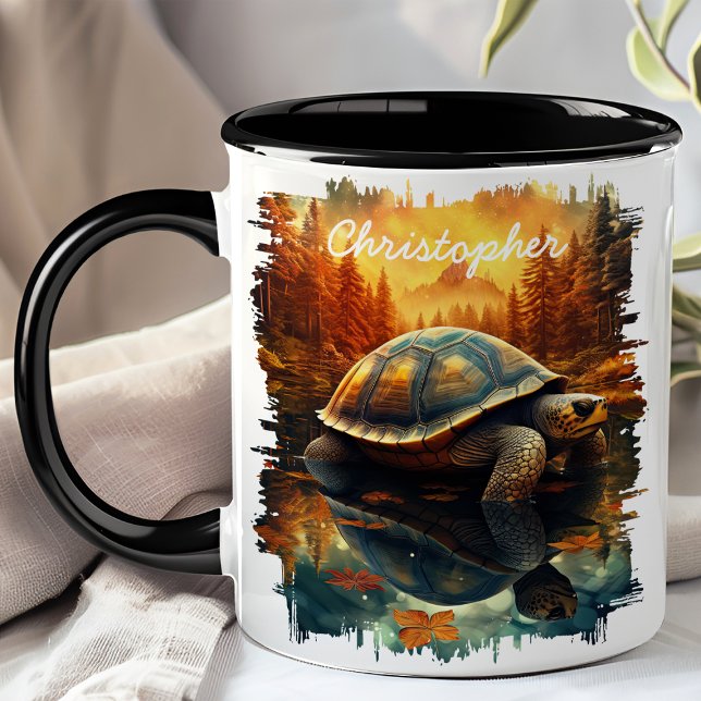 Mug Tortue par réflexion du lac de la forêt d'automne (Créateur téléchargé)