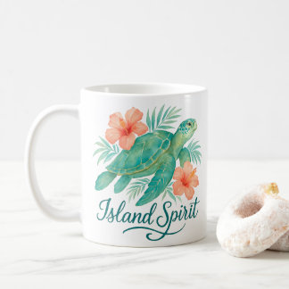 Mug Tortue tropicale avec Hibiscus et Foliage