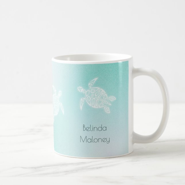 Mug Tortues de mer blanc turquoise Personnaliser (Droite)