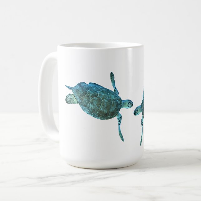 Mug Tortues de mer bleu sarcelle Océan Élégante Plage (Devant gauche)