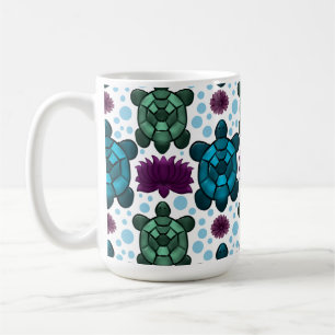 Mug Tortues marines sarcelle et verte motif lotus