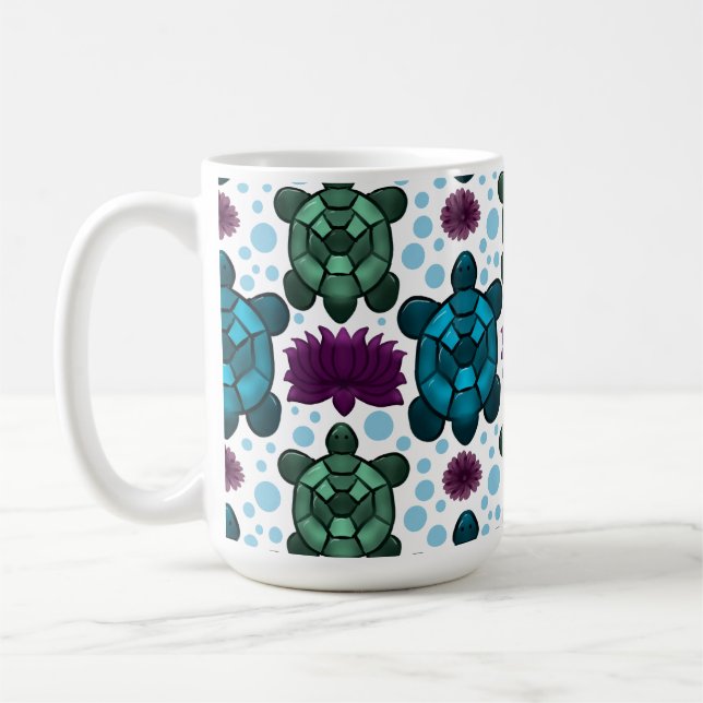 Mug Tortues marines sarcelle et verte motif lotus  (Gauche)