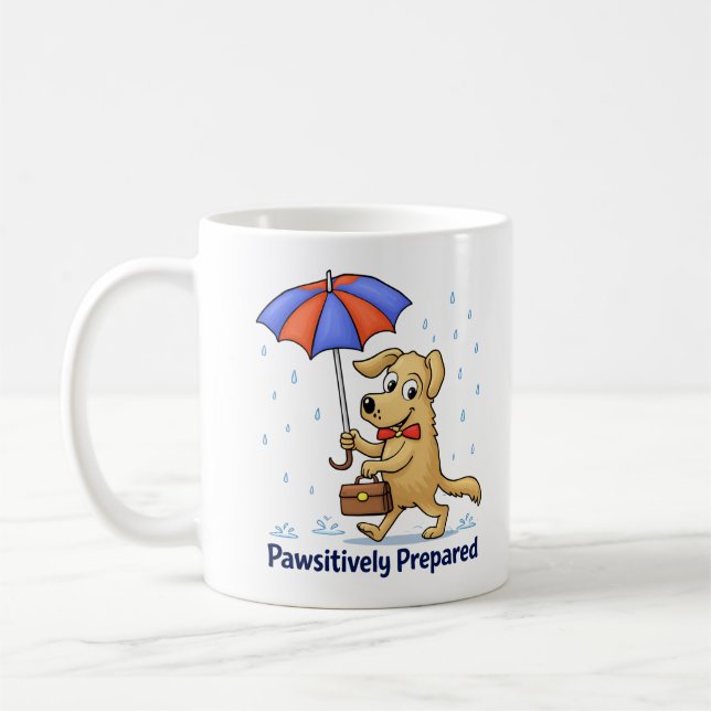 Mug Totalement prêt – Chien mignon avec parapluie (Gauche)