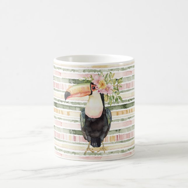 Mug Toucan Oiseau Rose Vert Rayures (Centre)