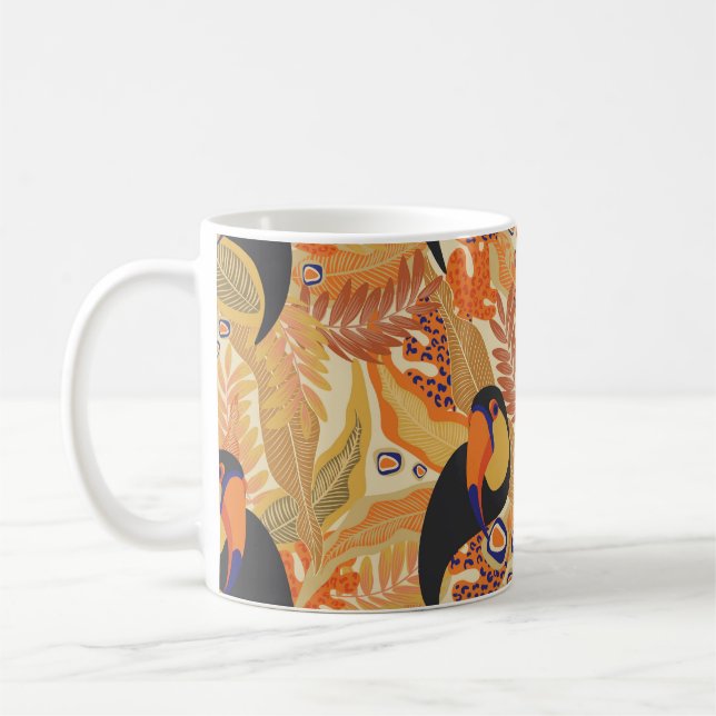 Mug Toucans sur branches, motif tropical sans soudure. (Gauche)