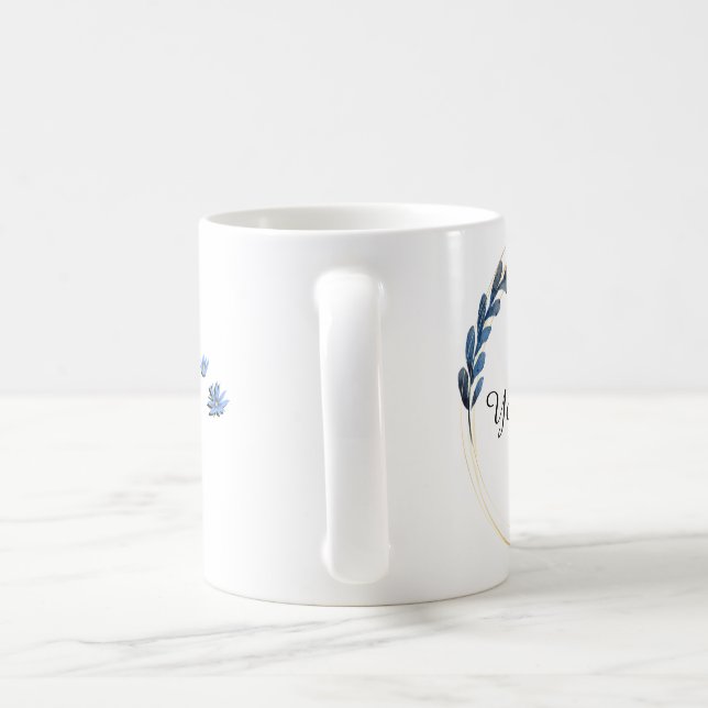 Mug Touche florale bleue personnalisée (Poignée)