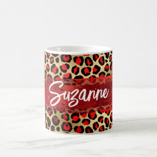 Mug Touches de pinceau léopard à feuille d'or rouge et