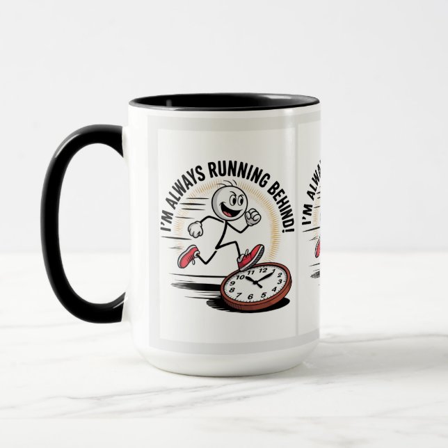 Mug Toujours en marche arrière - Drôle design Latecome (Gauche)