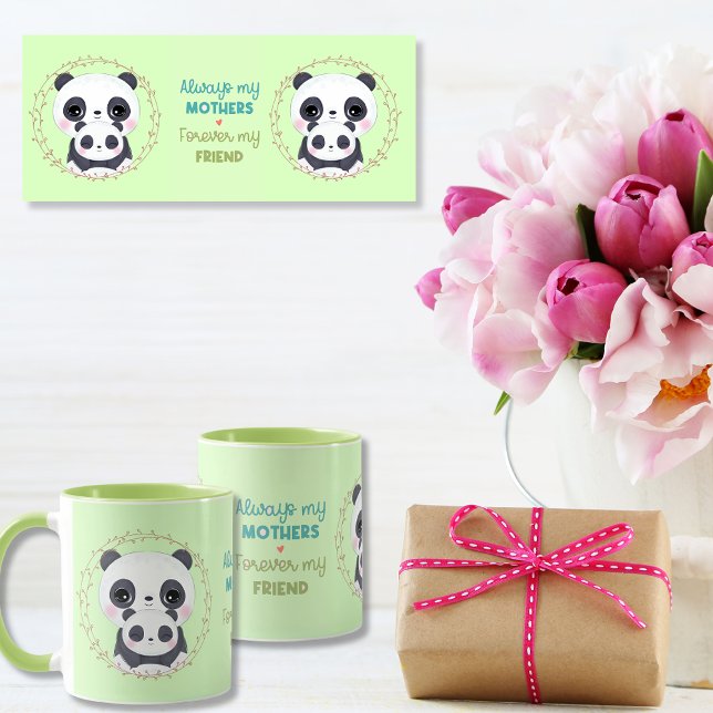 Mug Toujours ma mère - Panda maman & Baby Green (Always my Mother - Panda Mum & Baby Green Mug)