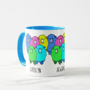 Mug Toujours prêt à tricoter des moutons colorés perso