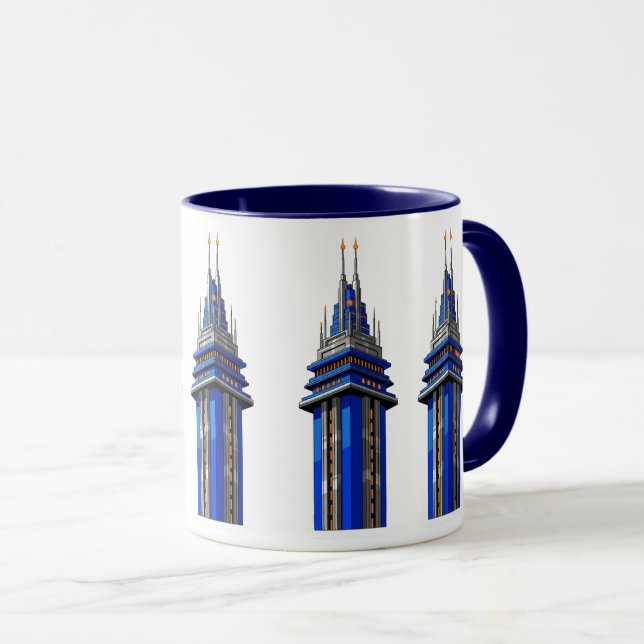 Mug Tour bleu de demain : Autocollant Art Déco Sci-Fi (Devant droit)