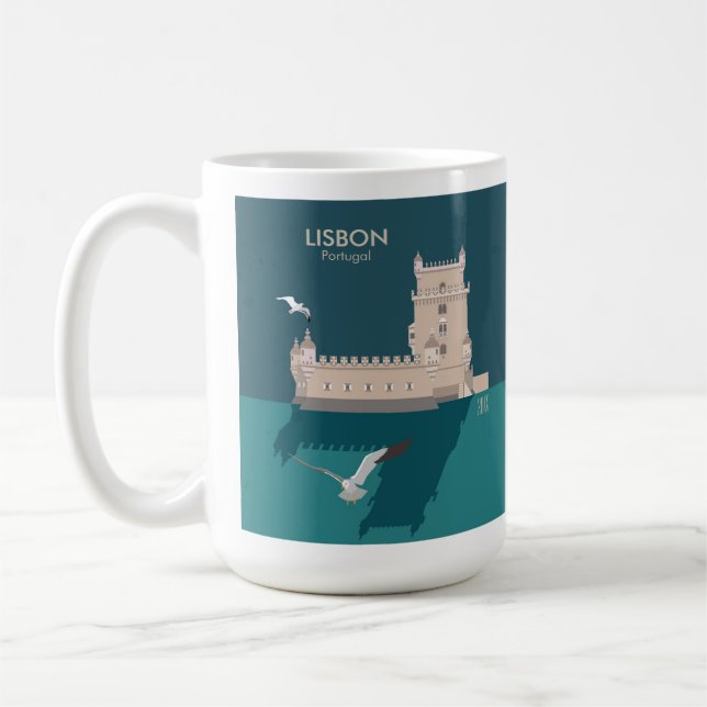 Mug Tour de Belem de Lisbonne dans le style poster vin (Gauche)