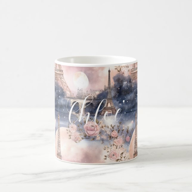 Mug Tour Eiffel Bleu Rose Paris Chic Français (Centre)