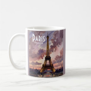 Mug Tour Eiffel de Paris au crépuscule Aquarelle Texte