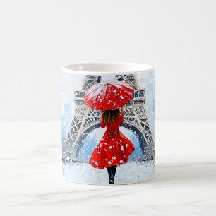 Mug Tour Eiffel de Paris Romance d'hiver Parapluie Rou