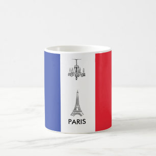 Mug Tour Eiffel Paris, France Drapeau Français Café Mu